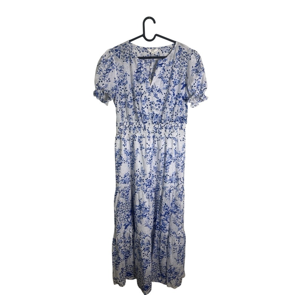 Atelier New York Woven Dress Size 10 In Blue/white Cotton
